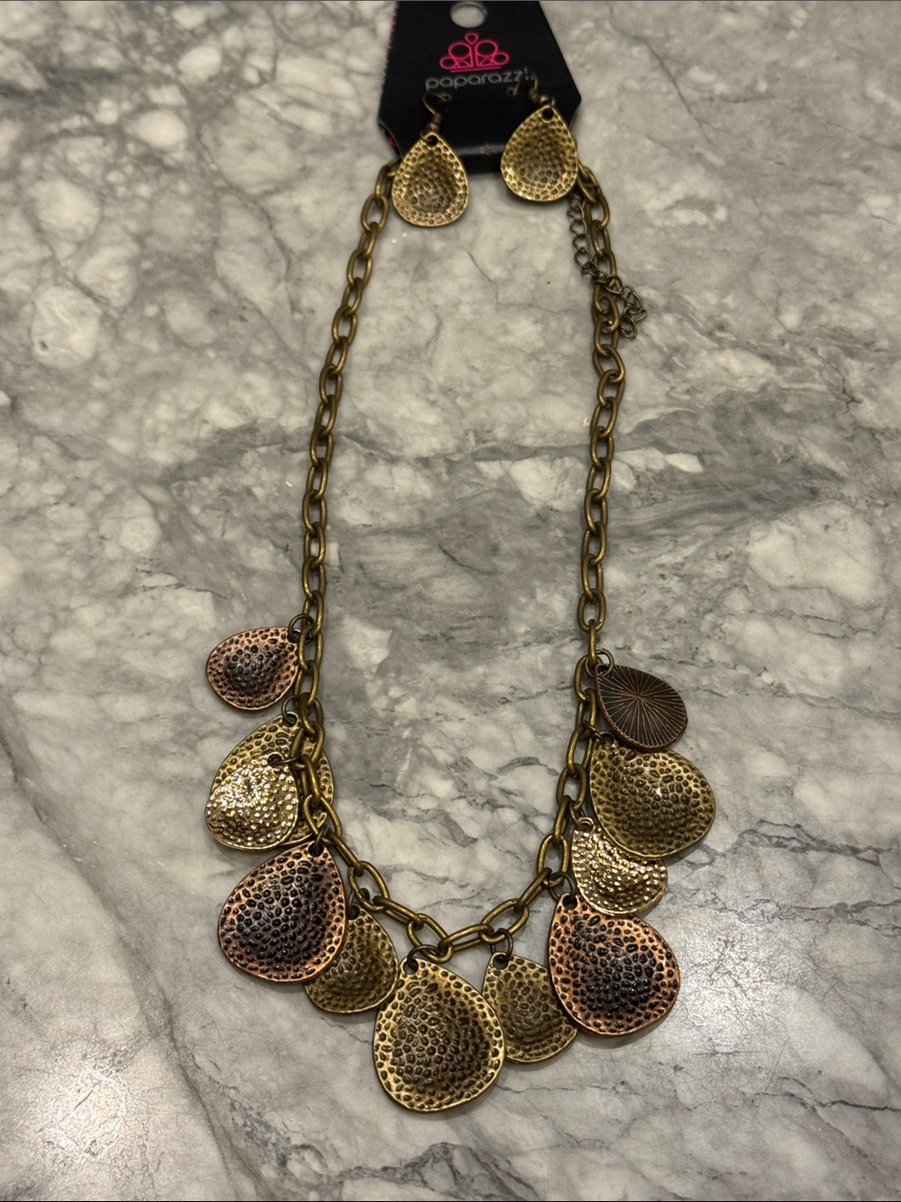 paparazzi Gold and Copper Layered Teardrop Necklace Set